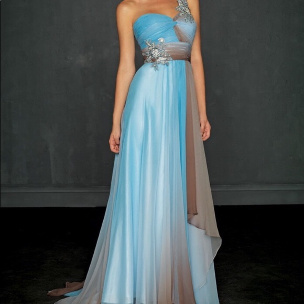 Allure Blue Brown Ombré evening Prom Dress sz 12